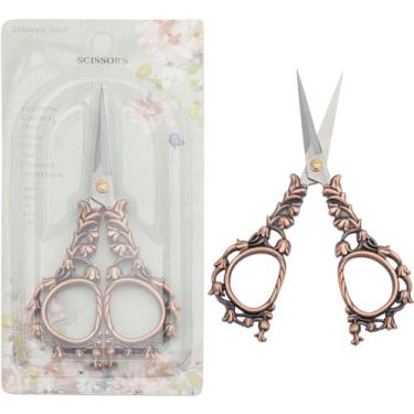 Imagem de Generic Tesoura vintage de aço inoxidável, bronze antigo, 12 cm, tesoura de ponta afiada, tesoura de bordado para cortar tecido, artesanato, tricô, rosquear, bordar, ferramentas de arte