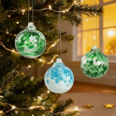 Imagem de 3 peças de enfeites de Natal de vidro soprado à mão, bolas de Natal de 6 cm para árvore de Natal, grinalda, guirlanda, decoração de férias de casa e festa (verde)