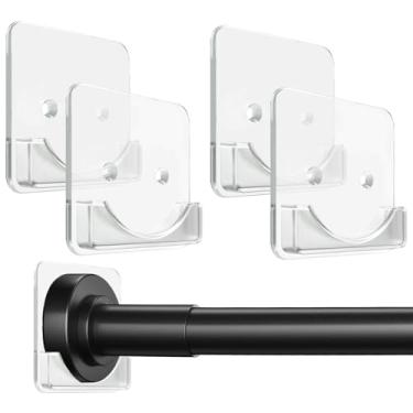 Imagem de Suporte de varão de cortina de chuveiro transparente, suporte de haste de chuveiro adesivo para parede, suporte de haste de tensão grande e resistente para azulejos, sem perfuração, pacote com 4