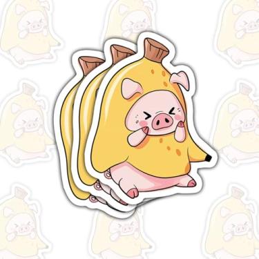 Imagem de 3 peças de adesivos de porco de fantasia de banana, decalques de vinil de animais engraçados para laptop, caderno, diário, tablet, garrafa hidráulica, garrafa de água, carro, presente para estudantes