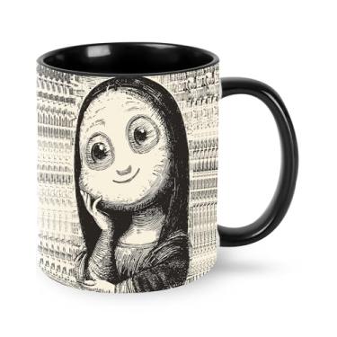 Imagem de Qceqkul Mona Lisa Caneca de café 325 ml Cerâmica Xícara de Chá Mulheres Homens Presentes Escritório Casa Lavável no Micro-ondas e Lava-Louças Natal Aniversário
