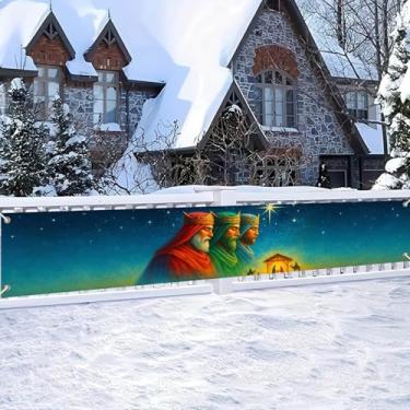 Imagem de HOMETITUTE Faixa de presépio 299,7 x 50,8 cm Três Reis Magos Cena de Natal Estrela de Belém Cenário de presépio Grande Cerca Externa Varanda Parede Decoração Religiosa Feliz Natal Banner para fotos