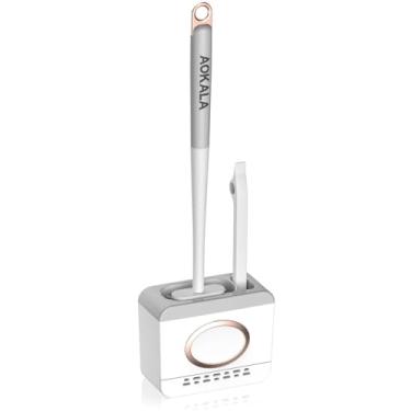 Imagem de Conjunto de limpeza de vaso sanitário - escova de silicone com suporte, esfregão de limpeza profunda - cinza claro