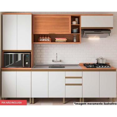 Imagem de Cozinha Modulada Completa Thela Macadâmia 5 Peças (2aéreos+1balcão+2paneleiros) Czc18 Freijo/branco - Telasul