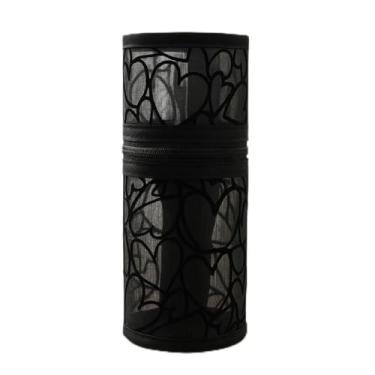 Imagem de Bolsa de pincel de maquiagem cilíndrica de malha, bolsa de armazenamento de cosméticos redonda de grande capacidade com aberturas duplas, bolsa portátil de maquiagem de viagem, Preto, Cosmetic_case