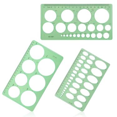 Imagem de 3 peças de modelo de círculo, estêncil redondo de plástico, círculo geométrico e régua de cofragem oval ferramenta de desenho para desenho de medição para desenhos de edifícios escolares de escritório