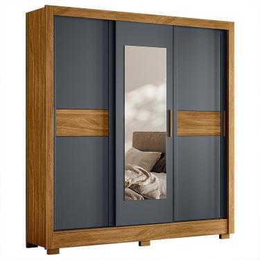 Imagem de Guarda Roupa Casal Bahamas 3 Portas Deslizantes Freijó Cinza Com Espelho - Moval Freijó Cinza