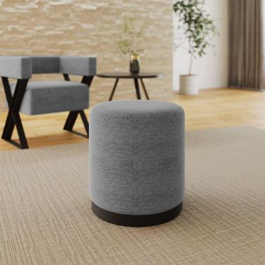 Imagem de Puff Decorativo Redondo Estilo Industrial Orlando Linho Cinza