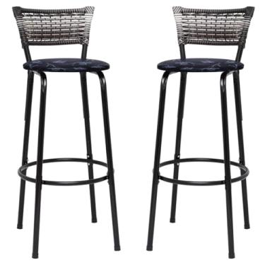 Imagem de Banquetas Junco Degradê Cyber Estrutura Preta Ideal para Bancada Balcão e Cozinha Kit 02 Unidades - Itagold (Floral Preto)