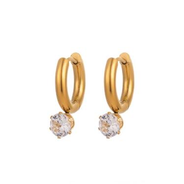 Imagem de Brincos femininos delicados de zircônia cúbica de ouro, brincos de argola modernos e minimalistas, acessórios de joias redondas, Large, Metal, Sem pedra preciosa