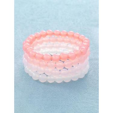 Imagem de Conjunto de 4 pulseiras de contas rosa para mulheres e meninas, pulseiras elásticas da amizade, pulseiras estéticas empilháveis com miçangas, joias fofas kawaii, pastel, presente para adolescentes
