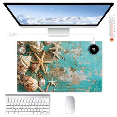 Imagem de Tapete de mesa aquecido grande tapete de rato 60 x 35,8 cm com 3 níveis de aquecimento e desligamento automático tapete de rato quente couro PU computador mousepad para trabalho em casa escritório