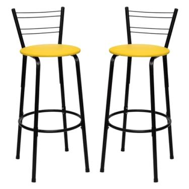 Imagem de Banqueta Altas Flórida Estrutura Preta 70cm Para Balcão Cozinha, Bar, Bistrô, Americano Kit 02 Unidades - Itagold (Amarelo)