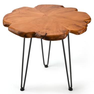 Imagem de Mesa de centro Natural Edge, 61 cm x 61 cm x 51 cm A, mesas de chá de madeira para sala de estar com pernas de gancho de cabelo de metal, suporte de vaso de flores de madeira