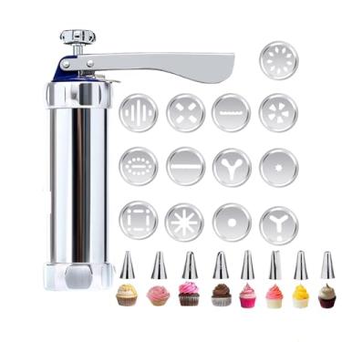 Imagem de Pistola de prensa de biscoito para assar – kit de 22 peças com 13 discos e 8 pontas de gelo, máquina de biscoito de aço inoxidável para decoração de bolos, cupcakes,