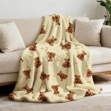 Imagem de GLOBLELAND Manta fofa de urso 150 x 129 cm, cobertor de flanela com coração de amor, lavável, cobertor felpudo para sofá, cadeira, sofá, cama, dormitório, casa