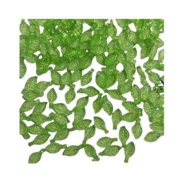 Imagem de Tangseajiao 100 peças de pingentes de folhas de acrílico transparentes verdes pequenas tampas de contas com orifício para fazer brincos DIY pulseira sinos