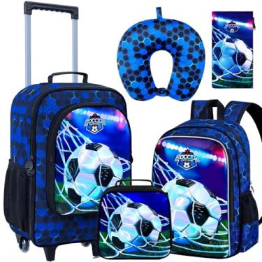 Imagem de Conjunto de 5 peças de bagagem infantil para meninos e meninas, malas de mão com rodinhas, Futebol Americano, 13.5" x 18" x 6"