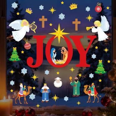 Imagem de Adesivos de janela de Natal Joy Conjuntos de presépio adesivos de janela adesivos religiosos cristãos Jesus Natal decorações de janela noite sagrada sinal decorativo inverno férias suprimentos