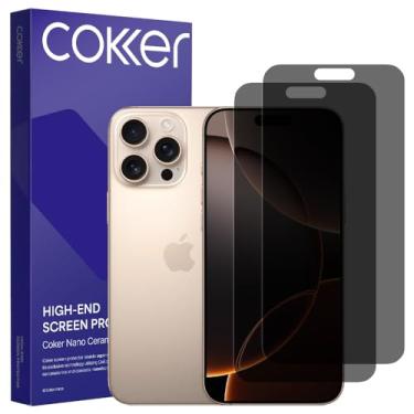 Imagem de COKER Pacote com 2 protetores de tela de privacidade para iPhone 16 Pro Max, antiespião, dureza 9H, à prova de estilhaçamento, antiarranhões, impressões digitais, filme PET sensível ao toque, filtro