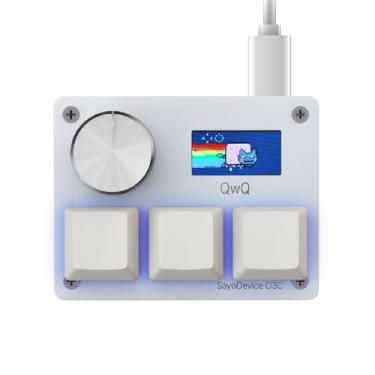 Imagem de SAYODEVICE Teclado O3C com efeito Hall de gatilho rápido adequado para OSU e teclado macro de jogo DashRhythm com interruptores lineares magnéticos (branco, interruptor rosa Outemu)