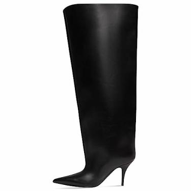 Imagem de Kluolandi Botas femininas largas na altura do joelho, salto agulha em cone fino, bico fino, preto, salto alto feminino, Preto, 35