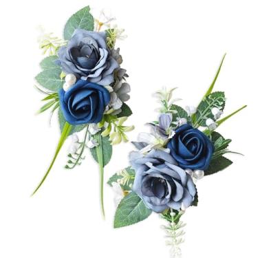 Imagem de WIHUZIU 2 peças de flor na lapela para homens – flores de decoração de terno para noivos e padrinhos, perfeita para casamento, formatura, baile, aniversário, formatura (azul escuro)