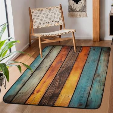 Imagem de Tapete de área para sala de estar, lavável à máquina, à beira-mar, retrô, de madeira, antiderrapante, tapete macio, para sala de estar, quarto, sala de jantar, berçário, cozinha, decoração de casa