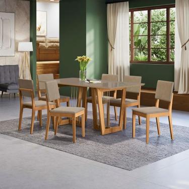 Imagem de Conjunto Sala De Jantar Dora Em Madeira Maciça 6 Cadeiras Linho Fendi