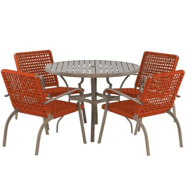 Imagem de Kit 4 Cadeiras Corda Náutica E Mesa Tampo Ripado Varanda Terra Cota