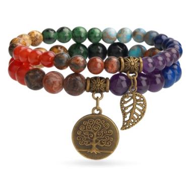 Imagem de Conjunto 2 Pulseiras 7 Chakras com Árvore da Vida – Equilíbrio Energético, Pedras Naturais e Charme em Bronze – Meditação, Reiki, Proteção e Bem-Estar Espiritual