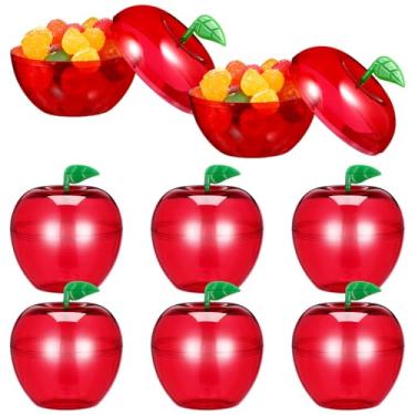 Imagem de Operitacx 8 caixas de doces em forma de maçã de Natal – Embalagem de presente de chocolate de plástico vermelho para lembrancinhas de festas de fim de ano, decorações de árvore de Natal e