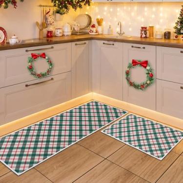 Imagem de Drydiet Tapetes de cozinha Merry Christmas, 2 peças, decoração de casa de inverno, antiderrapante, tapete de cozinha, impermeável, casa de fazenda, decoração interna para cozinhar, jantar, chão, pia