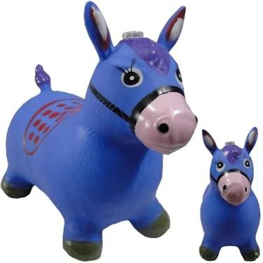 Imagem de Cavalo Inflável Pula Pula de Vinil, Azul, com Som, Brinquedo Infantil - Azul