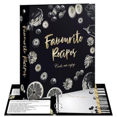 Imagem de Fichário de receitas 21,6 cm x 24 cm, organizador de 3 anéis, livro de receitas em branco com 25 cartões de receitas em branco (10 x 15), divisórias de página inteira, protetor de página de plástico