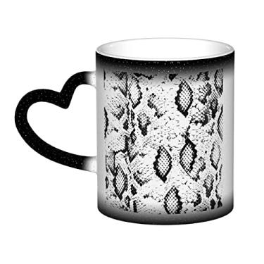 Imagem de Copo de café divertido preto e branco de pele de cobra, xícara de cerâmica mágica sensível ao calor que muda de cor, 12 Oz, para café/chá/leite/cacau, para adolescente/aniversário/festival/presentes