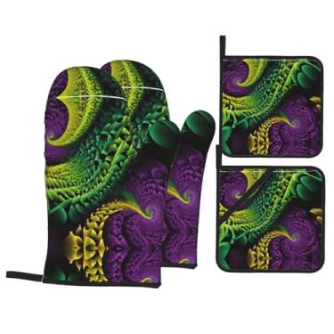 Imagem de Conjunto de luvas de cozinha com estampa de flores coloridas com suportes de tampa, luvas de forno resistentes ao calor para manusear panelas quentes, grelhar, churrascos, kit de 4 peças.