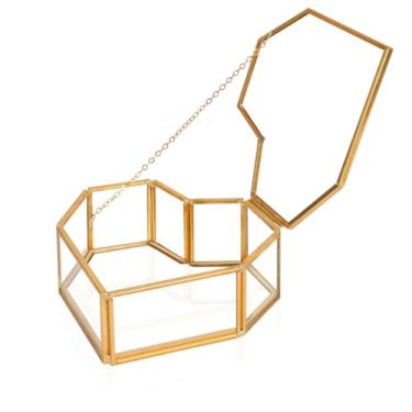 Imagem de Himitimi Caixa de joias de vidro vintage em forma de coração com tampa articulada, anel de bugiganga, brinco, organizador de joias, presentes de dia dos namorados para mulheres e meninas