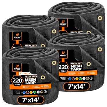 Imagem de Xpose Safety Lona de malha resistente 2,8 m x 3,5 m (pacote com 4) – Capa protetora preta multiuso com fluxo de ar - Use para amarrar, sombra, cercas, coberturas, caminhões basculantes – Resistente a