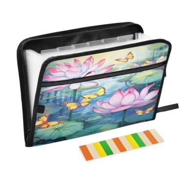 Imagem de Wassud Borboletas e lótus (2) pasta organizadora de arquivos de papel A4 com etiquetas e pasta de arquivo expansível com 13 bolsos