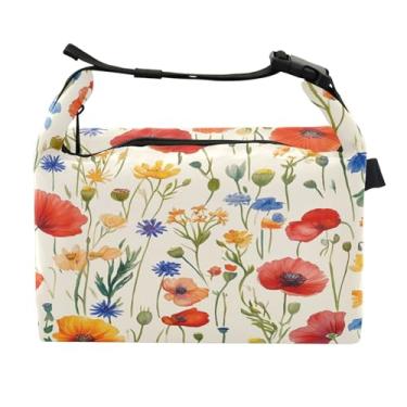 Imagem de STAYTOP Lancheira vintage lindas flores silvestres com fivela, lancheira isolada para meninos e meninas, lancheira térmica para trabalho escolar