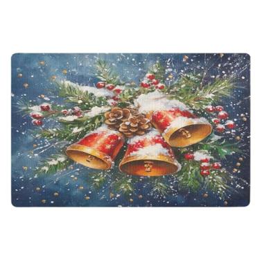 Imagem de STAYTOP Tapete de porta de sino de Natal para entrada externa 81 x 50 cm, tapete de boas-vindas ao ar livre/interno, tapetes de banho fofos, capacho frontal antiderrapante para entrada, pátio, áreas