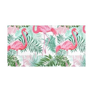 Imagem de Burbuja Tapete de corredor flamingos folhas verdes de pelúcia antiderrapante tapete de cozinha suporte de borracha para corredor, quarto, sala de estar, decoração de entrada, lavável na máquina, 51 x