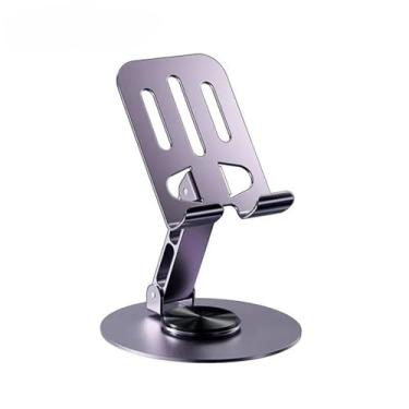 Imagem de Suporte de Mesa para Tablet e Celular Metal Giratório 360 Graus Ajustável Plegável Lazy