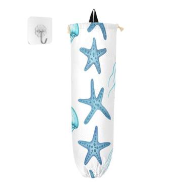 Imagem de xigua Suporte de parede para saco plástico de água-viva azul com cordão, pacote com 2, organizador de sacolas de compras reutilizáveis para bolsas, meias, roupas íntimas e gravatas