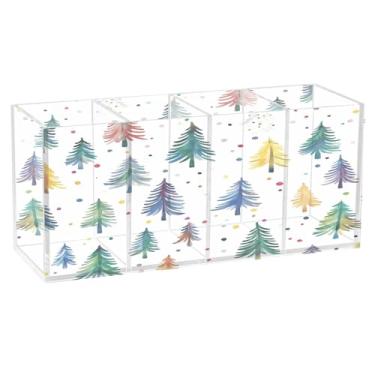 Imagem de CEBUGI Porta-canetas de acrílico com 4 compartimentos, organizador de lápis transparente, aquarela, árvores de Natal, suporte de pincel de maquiagem para escritório em casa e escritório