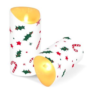 Imagem de Blueangle Pacote com 2 bengalas de doces de árvore de Natal sem chama com controle remoto e temporizador, velas de pilar cintilantes de LED (7,6 cm x 9,9 cm) para decoração de casa, casamento