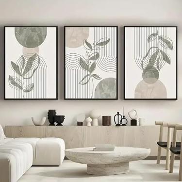 Imagem de 3 peças abstratas de arco botânico decoração 20 x 30 cm arte de parede presente para casa moderna, escritório, sala de estar, decoração de quarto, pôster de tela sem moldura presente de arte de parede