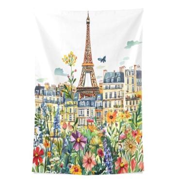 Imagem de STAYTOP Tapeçaria Torre Eiffel e Flores Tapeçarias de Parede para Decorações de Casa Decoração de Dormitório Sala de Estar Quarto Tapete de Parede (60×40in)