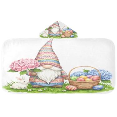 Imagem de Burbuja Toalha de banho com capuz Gnome Bunny para crianças, toalha de praia de pelúcia macia absorvente para chá de meninas e meninos 3-10 anos, 61 x 127 cm